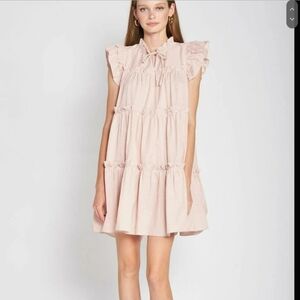 En Saison Ida Babydoll Flutter Trapeze Tiered Tie Neck Girly Coquette Fe…